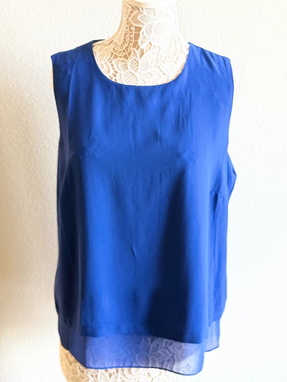 Rose + Olive Royal Blue Sleeveless Layered Blouse XL